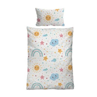 biberna® Bettwäsche Sonne,Sterne,Wolken Baumwoll Linon Einzelbett, 2tlg.