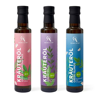 Thumbnail - AROMA OLYMP Bio natives Olivenöl 3 versch. Extrakte exklusiv bei QVC Inhalt 3x 250ml