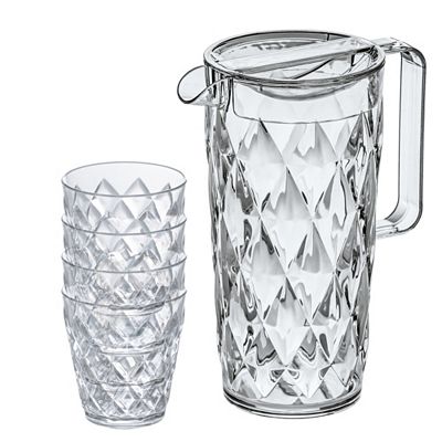 KOZIOL Karaffen-Set Karaffe CRYSTAL 1,6l mit 4 250ml Bechern