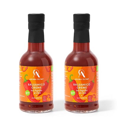 Thumbnail - AROMA OLYMP Bio Balsamico Creme Paprika & Chili Set exklusiv bei QVC Inhalt 400ml