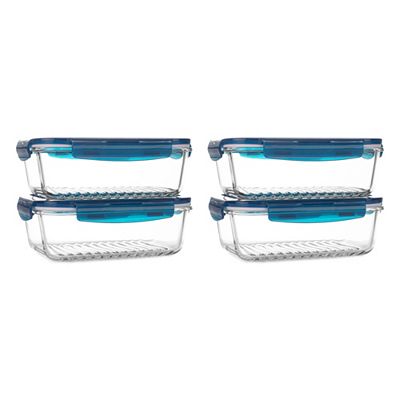 LocknLock 4 Frischhaltedosen aus Borosilikatglas mit Rillen je 1L Volumen