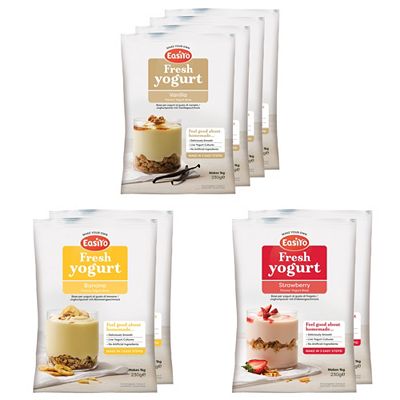 EASIYO Joghurtpulver Mix-Set Vanille, Banane & Erdbeer 8 Beutel für 8kg