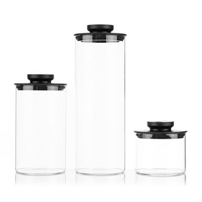 LocknLock 3 Vorratsgläser aus Borosilikatglas mit One Touch Deckel 500ml, 1L & 1,8L