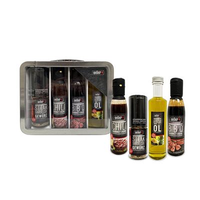 WEBER® Aluminium Grillkoffer Steak Barbecue Gewürz 2 Cremes und ein Öl Inhalt 425g + 28g