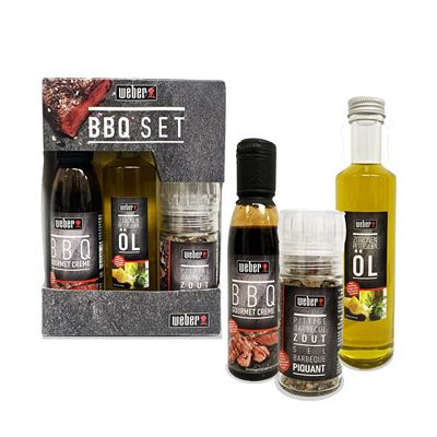 WEBER® BBQ Trio zum Grillen Gewürztes Olivenöl Essigsauce, BBQ Salz Inhalt 275ml + 63g