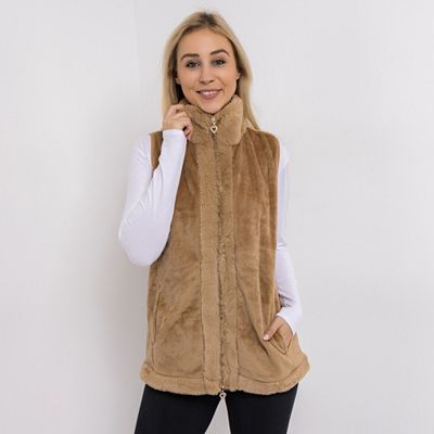 MONT CHALET Damen-Weste Fellimitatbesatz Mikrofaser Chinchilla Stehkragen