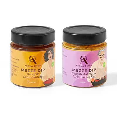 AROMA OLYMP Bio Mezze Dips 2 versch. Sorten jeweils 2 Gläser Inhalt 660g