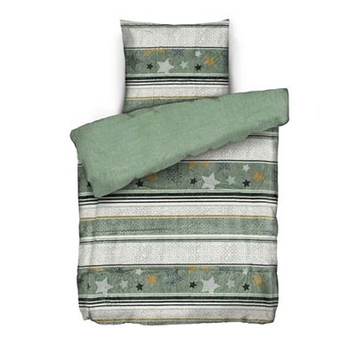 BADIZIO Classic Wendebettwäsche Winterstreifen Mikrofaser Plüsch Einzelbett, 2tlg.