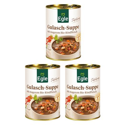 Thumbnail - EGLE Bio Gulasch-Suppe 3 Dosen, tafelfertig exklusiv bei QVC Inhalt 1.200g