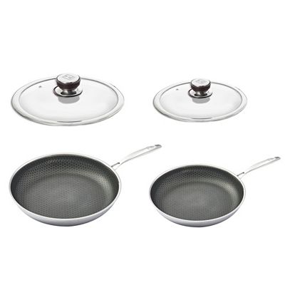 HENSSLERS Pfannenset 4tlg. Inkl. Deckel Deckel ⌀ 24 & 28cm Edelstahl