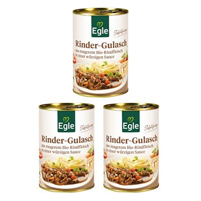 Thumbnail - EGLE Bio Rinder-Gulasch 3 Dosen, tafelfertig exklusiv bei QVC Inhalt 1.200g