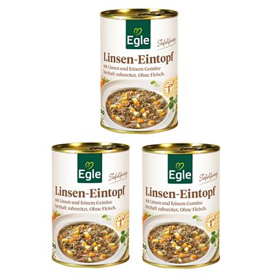 Thumbnail - EGLE Bio Linsen-Eintopf 3 Dosen exklusiv bei QVC Inhalt 1.200g