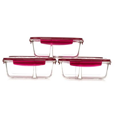 LocknLock 3 Frischhaltedosen Borosilikatglas mit Trennwand je 800ml Volumen