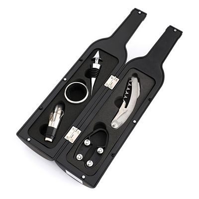 Wein- Accessoires-Set mit Aufbewahrungsbox in Flaschenform 6tlg.
