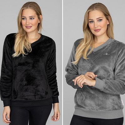 Thumbnail - MONT CHALET 2 Damen-Pullover Farbmix Mikrofaser Chinchilla V-Ausschnitt