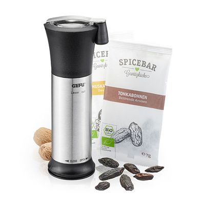 GEFU® MOSCATA Muskatmühle inkl. SPICEBAR BIO Muskatnüssen und Tonkabohnen, 3tlg.