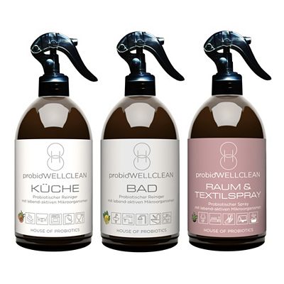 probioWELLCLEAN Probier-Set Küchen- & Badreiniger und Raum- & Textilspray, 3x 500ml