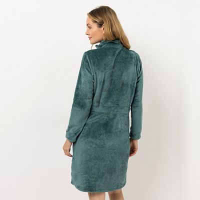 Thumbnail - MONT CHALET Damen-Hauskleid uni Mikrofaser Chinchilla Taillen-Bindeband