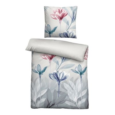 Thumbnail - biberna® Bettwäsche Blumen Baumwoll Seersucker Einzelbett, 2tlg.