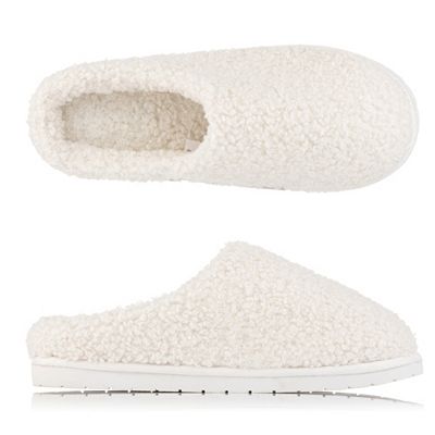 COZEE HOME Damen-Hausschuh uni MF Teddy Bouclé rutschfeste Sohle