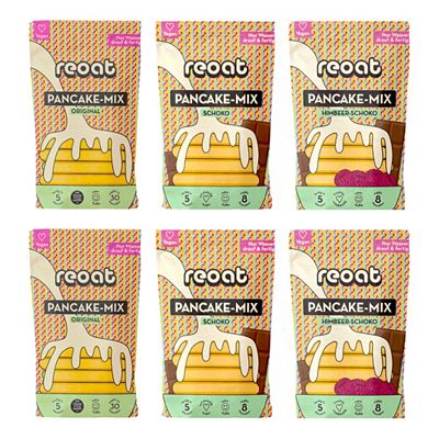REOAT® Pancake Mix Set 3 Sorten, 6 Packungen Exklusiv bei QVC Inhalt 1.800g