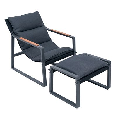 Thumbnail - B-Ware GREEN LOUNGE Sessel & Hocker-Set Aluminium Armlehne in Holzoptik