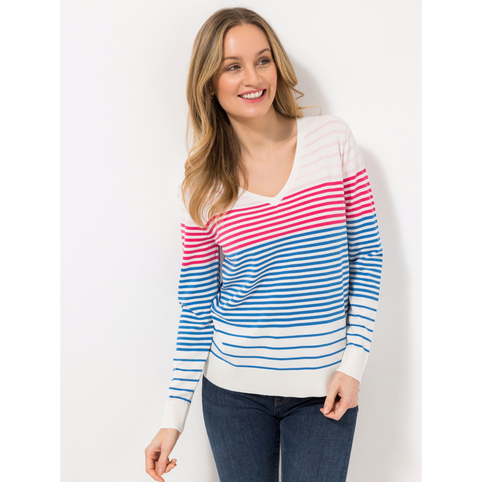 B-Ware DENIM & CO. Pullover, 1/1-Arm V-Ausschnitt Rippenbündchen