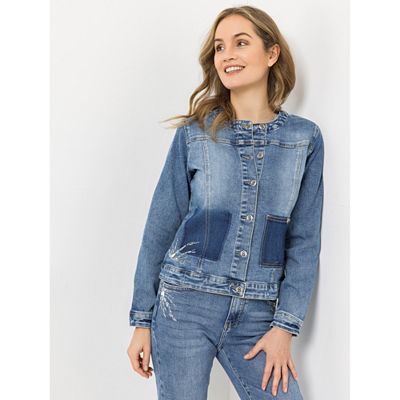 B-Ware STRANDFEIN Jeansjacke Rundhalsausschnitt Applikation dekorativ