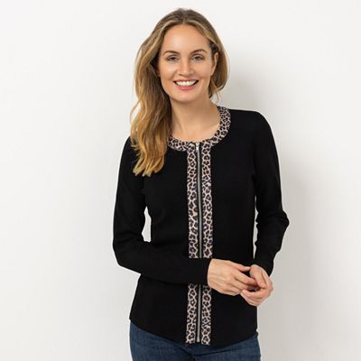 B-Ware VIA MILANO Strickjacke, 1/1-Arm Rundhalsausschnitt Leo-Details