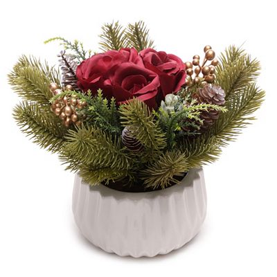 B-Ware ABELLA Flora künstl. Arrangement Tanne & Rosen outdoorgeeignet