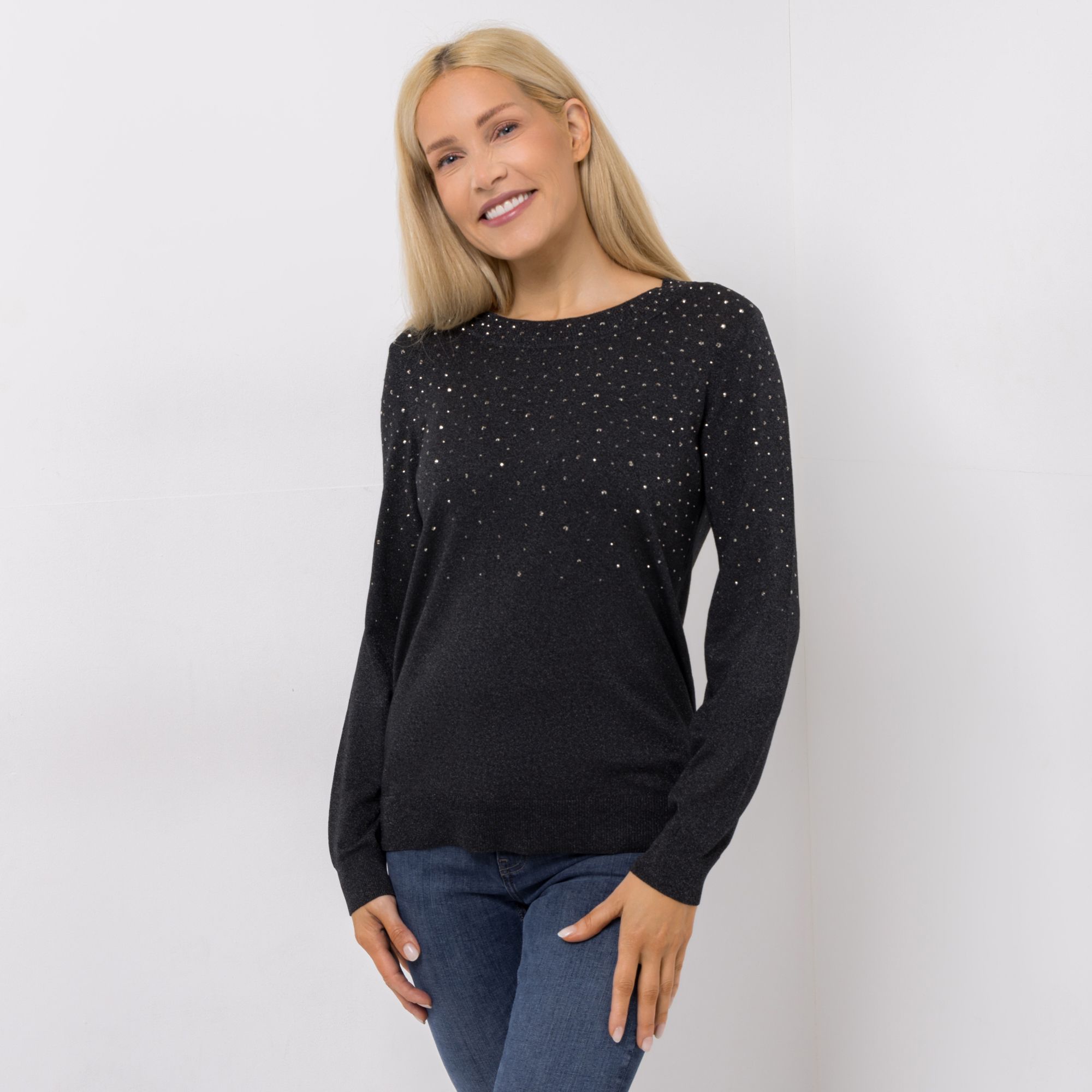 B-Ware EVA LUTZ Pullover Rundhalsausschnitt Strass-Details