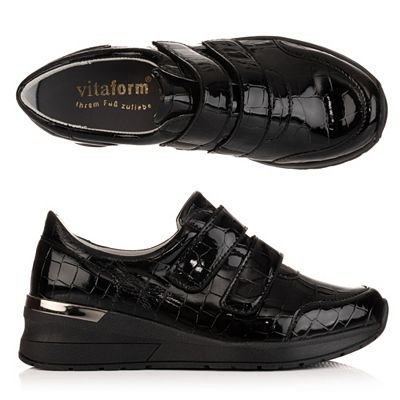 B-Ware VITAFORM Damen-Halbschuh Krokolackstretch 2 Klettverschlüsse