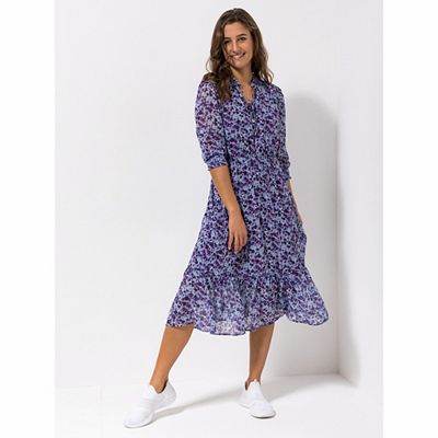 B-Ware VIA MILANO Kleid, 3/4-Arm Ausschnitt mit Bindeband