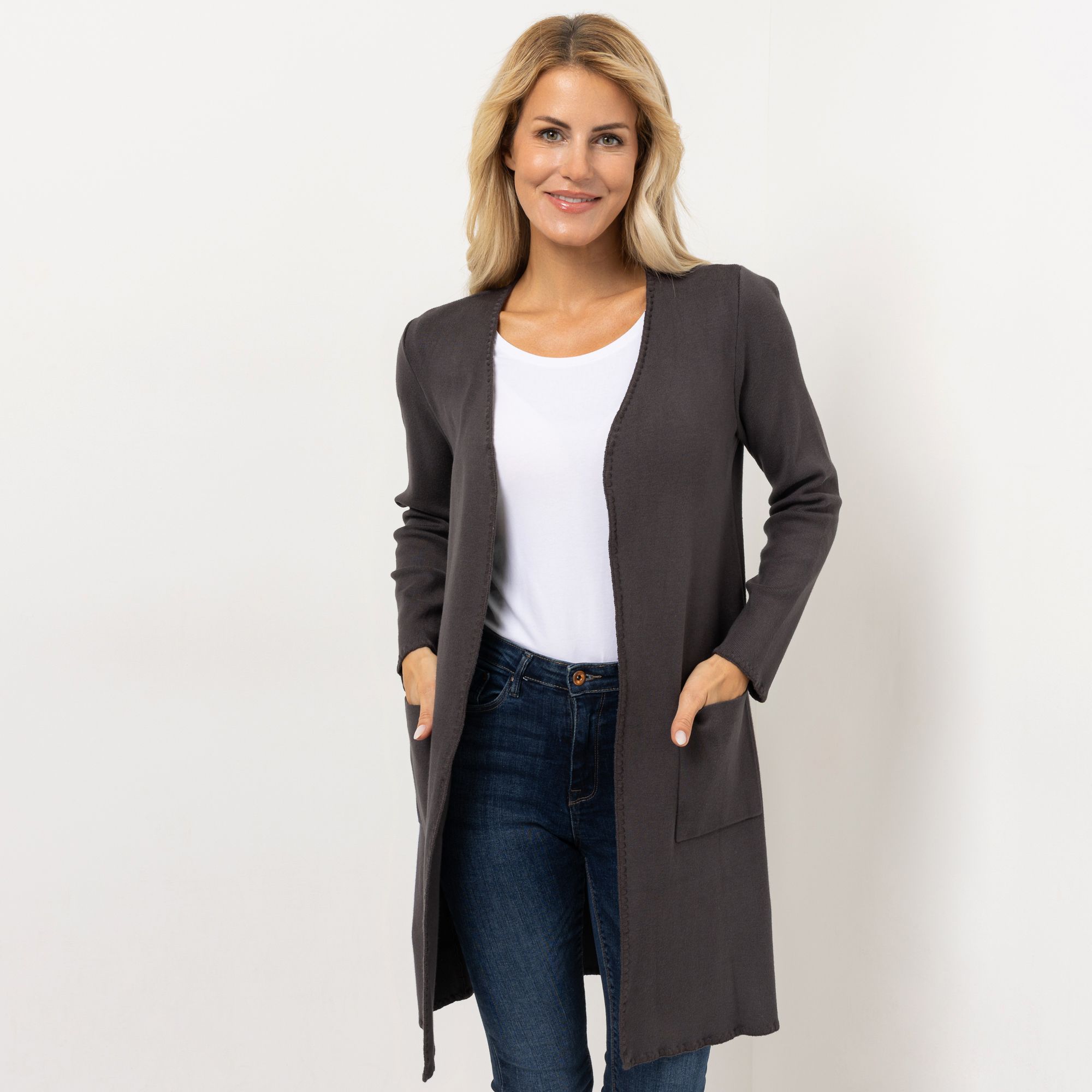 B-Ware VIA MILANO Longcardigan Rundhalsausschnitt Eingrifftaschen