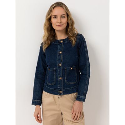 B-Ware STRANDFEIN Jeansjacke Rundhalsauschnitt aufgesetzte Taschen