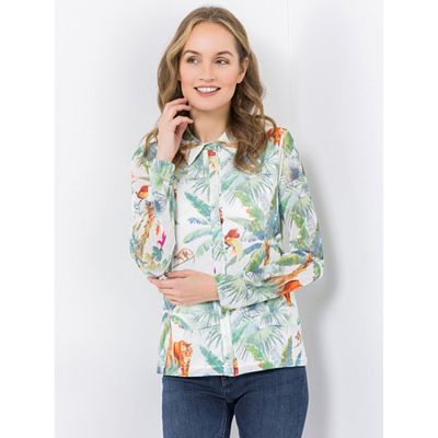 B-Ware DINE 'N' DANCE Meshbluse, 1/1-Arm Blusenkragen Knopfleiste