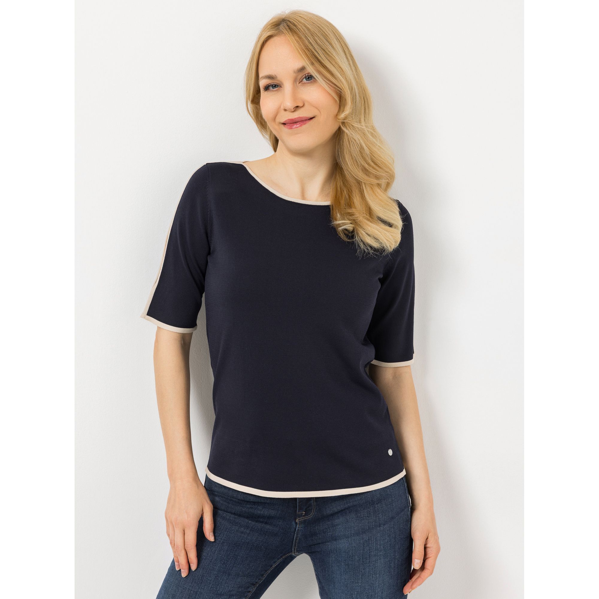 B-Ware EVA LUTZ Pullover U-Boot Ausschnitt Kontrast-Detail