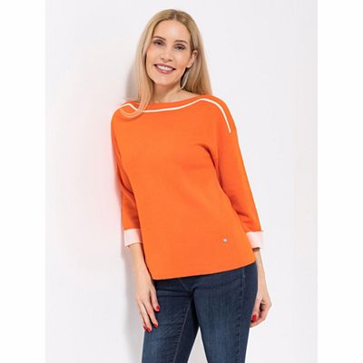 B-Ware EVA LUTZ Pullover U-Boot Ausschnitt Kontrast-Streifen