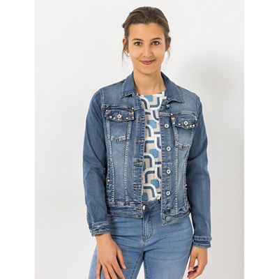 B-Ware DINE 'N' DANCE Jeansjacke Salsa Knopfleiste Schmucksteine