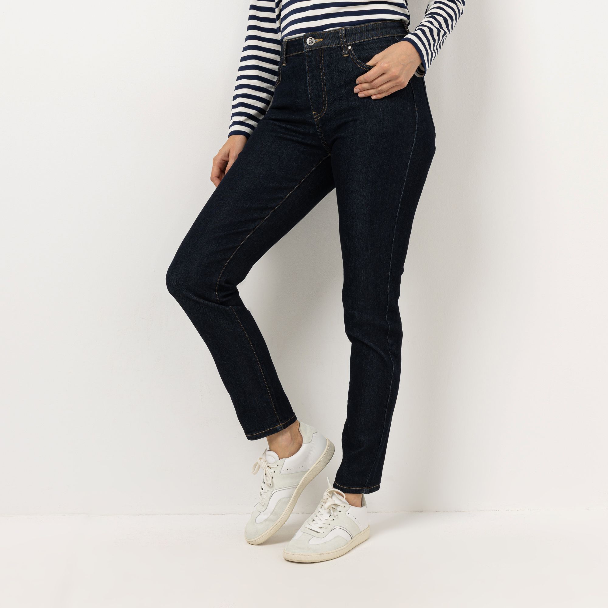 B-Ware STRANDFEIN Jeanshose lange Form Kontrastnähte