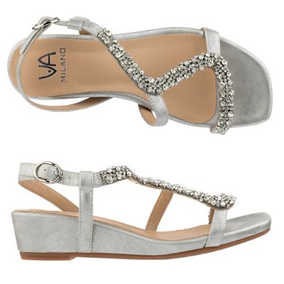 B-Ware VIA MILANO Damen-Sandalette Strass-Applikationen Keilabsatz