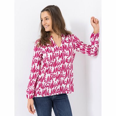 B-Ware VIA MILANO Bluse, 1/1-Arm V-Ausschnitt mit Stehkragen