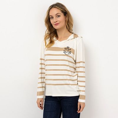 B-Ware STRANDFEIN Shirt mit Kapuze & V-Ausschnitt Logo-Anker-Stickerei