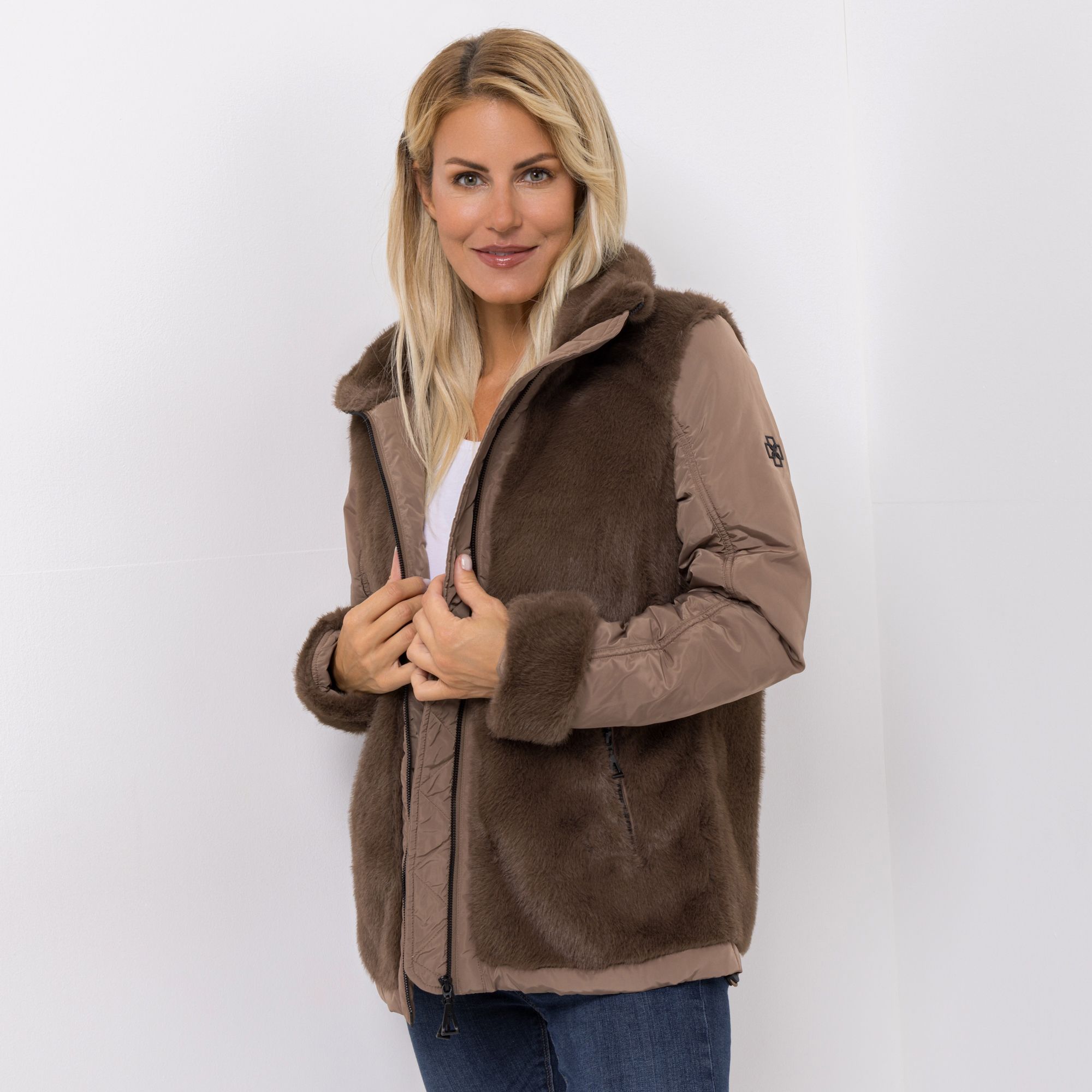 B-Ware DAWID by Dawid Tomaszewski Jacke, Stehkragen Webpelz-Materialmix