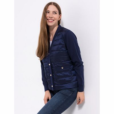 B-Ware ANNI FOR FRIENDS Jacke, V-Ausschnitt Knopfleiste Materialmix