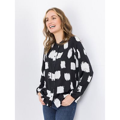 B-Ware VIA MILANO Bluse, 1/1-Arm Gummi am Ärmelsaum Stehkragen