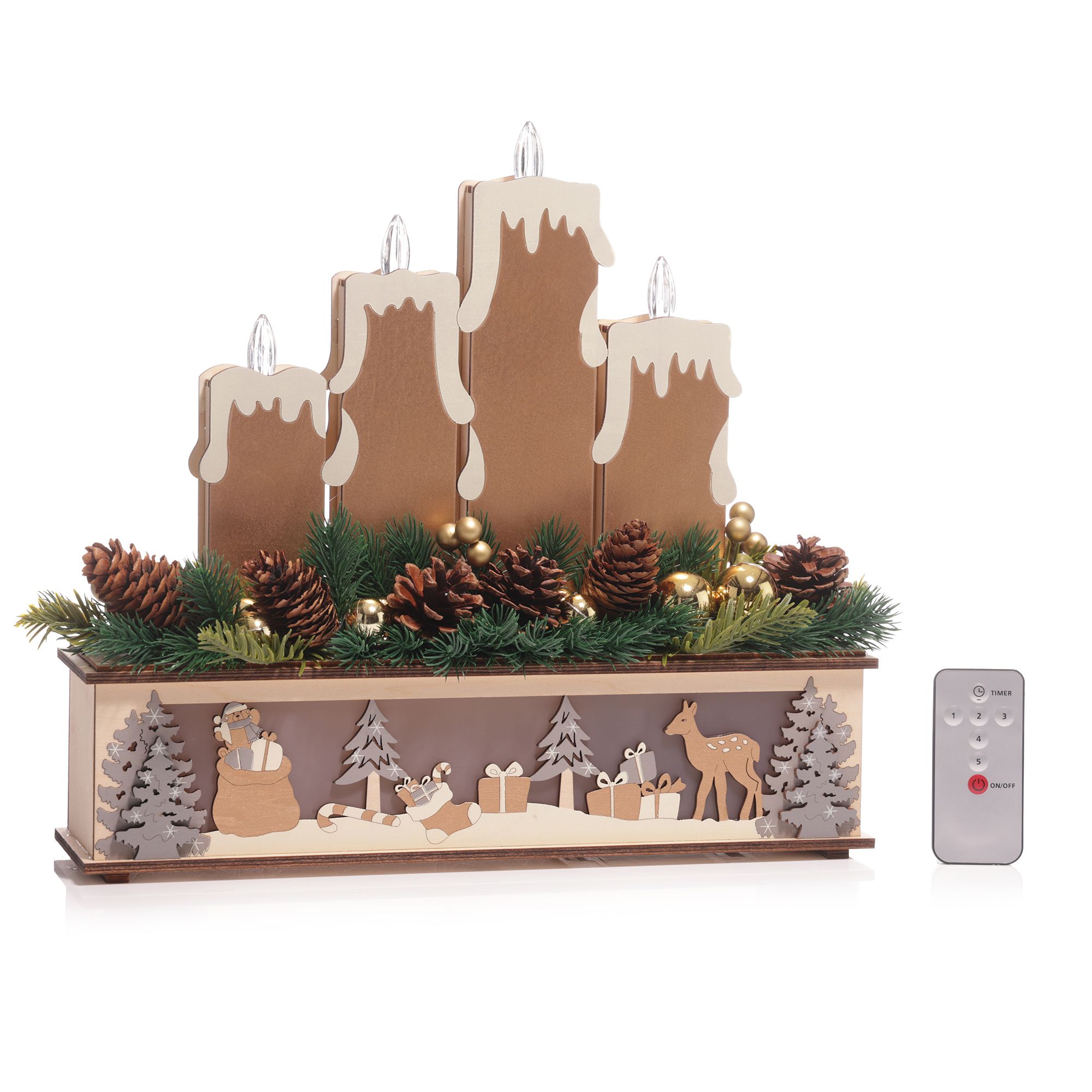 B-Ware LUMIDA Xmas LED-Holzdekoration Kerzen-Design & Winterszene