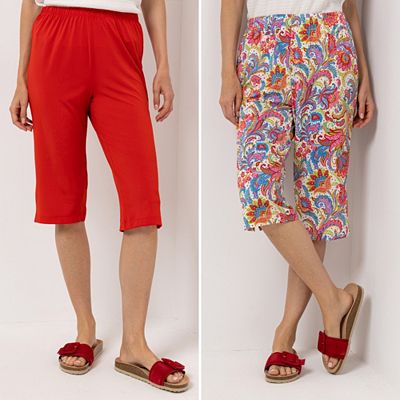 B-Ware IN-PRINT Doppelpack Capri-Hose Uni und bedruckt Rundumdehnbund