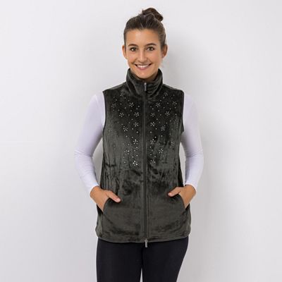 B-Ware MONT CHALET Damen-Weste uni Strasssteine Mikrofaser Chinchilla