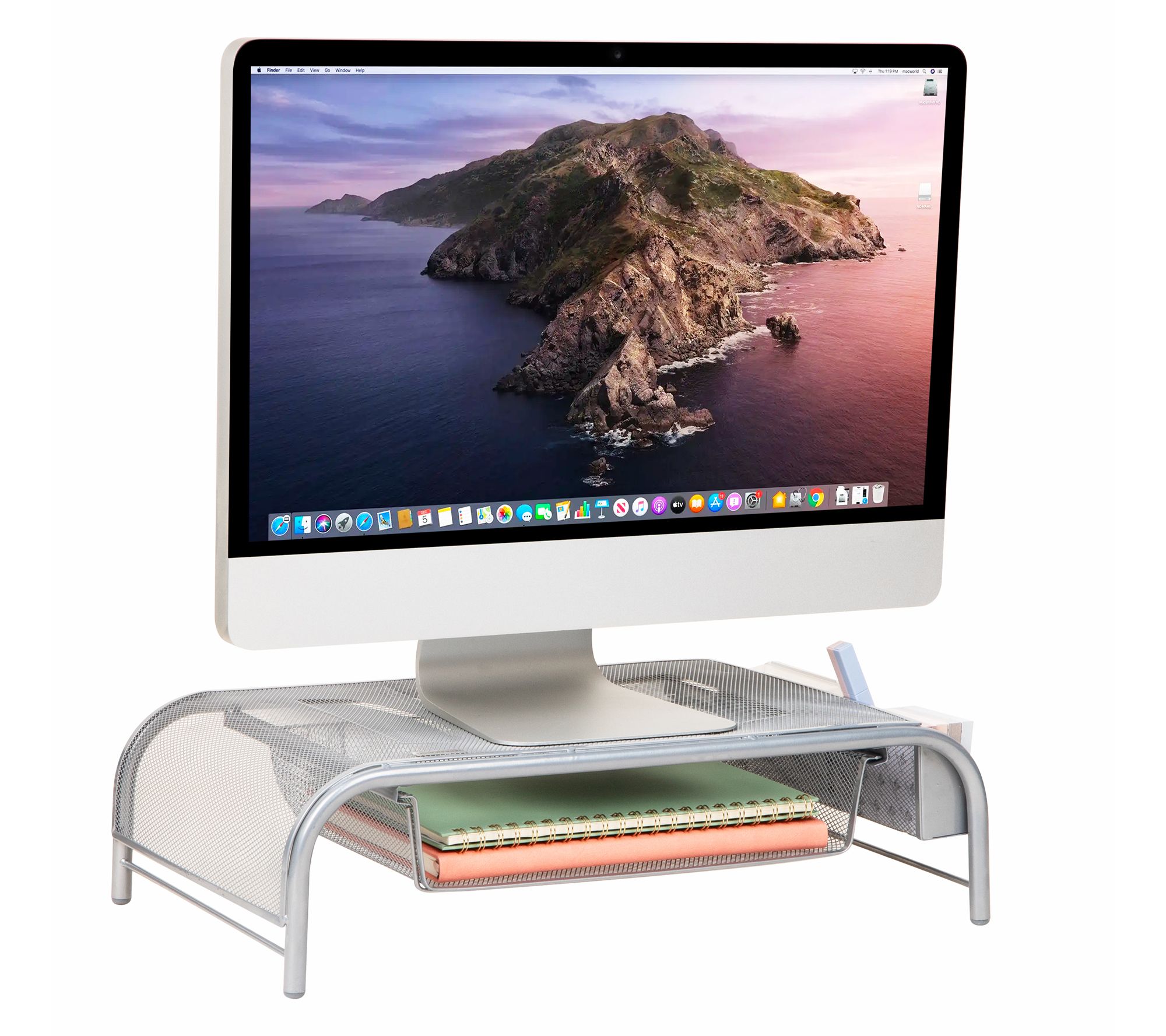 Mind Reader Metal Mesh Monitor Stand with Drawe r